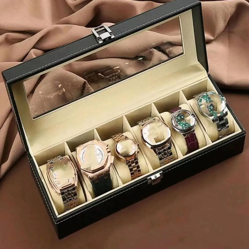 باکس نگهداری ساعت 6 خانه چرم دور دوزی
