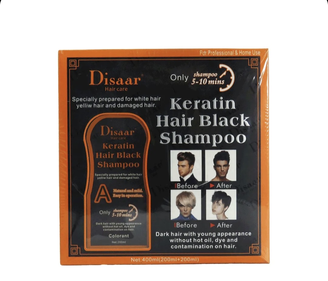 شامپو رنگ مشکی کراتین دیسار مخصوص موهای سفید و آسیب‌دیده 400 میل – Disaar Keratin Hair Black Shampoo