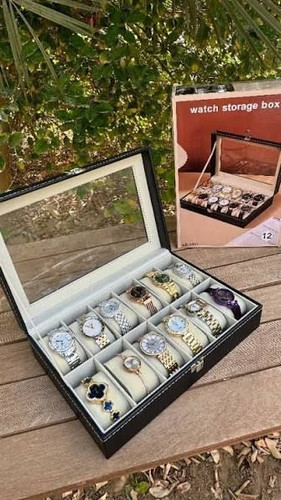 باکس نگهداری ساعت دور دوزی تمام چرم ۱۲ خانه