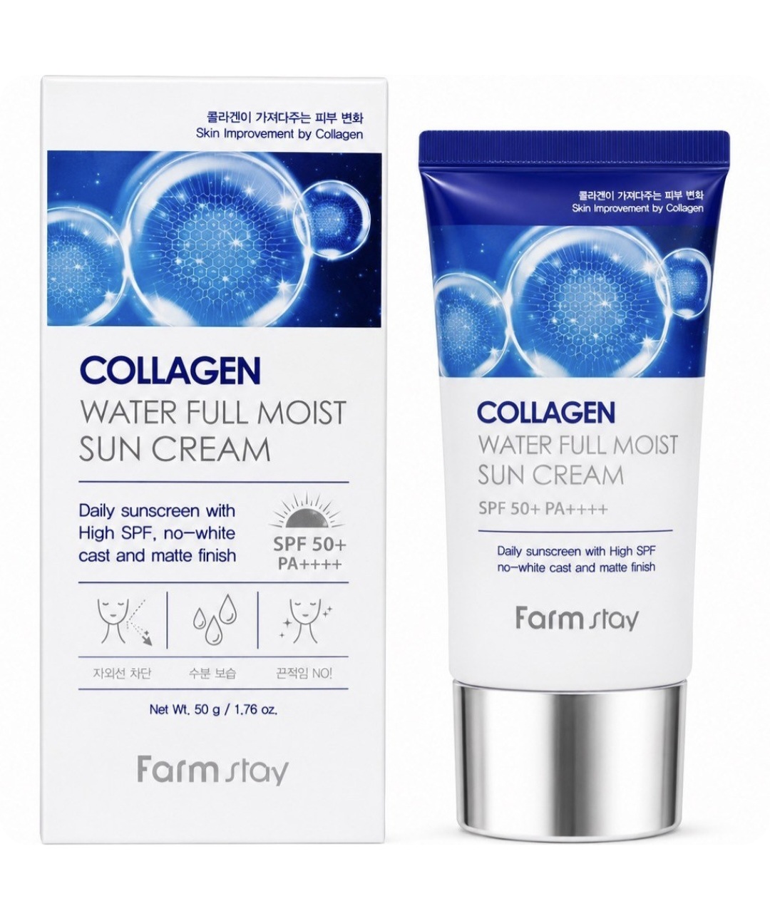 کرم ضد آفتاب بدون رنگ فارم استی SPF 50 مدل Collagen Water مناسب برای انواع پوست وزن 50 گرم